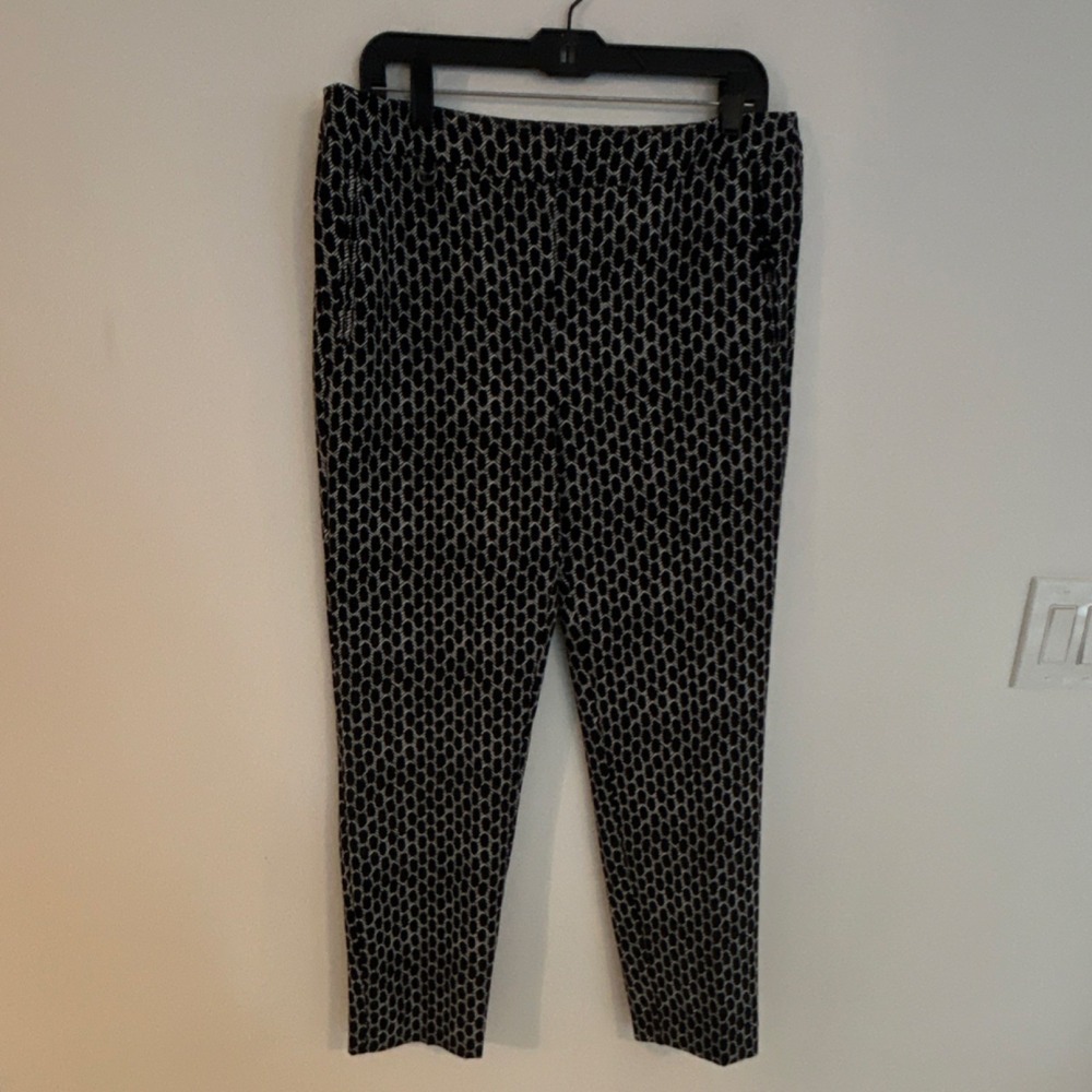 Adrianna Papell Pants Black White Geometric Polyester Ankle Women Regular